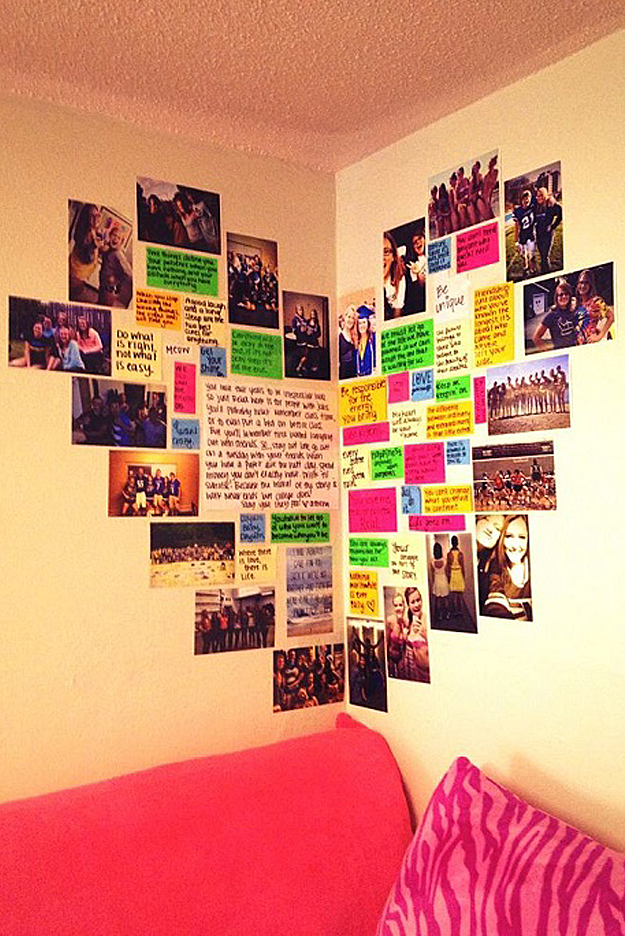 DIY Wall Art Ideas -Heart Shaped Memory Corner is Perfect for Teen Girl  Room Decor