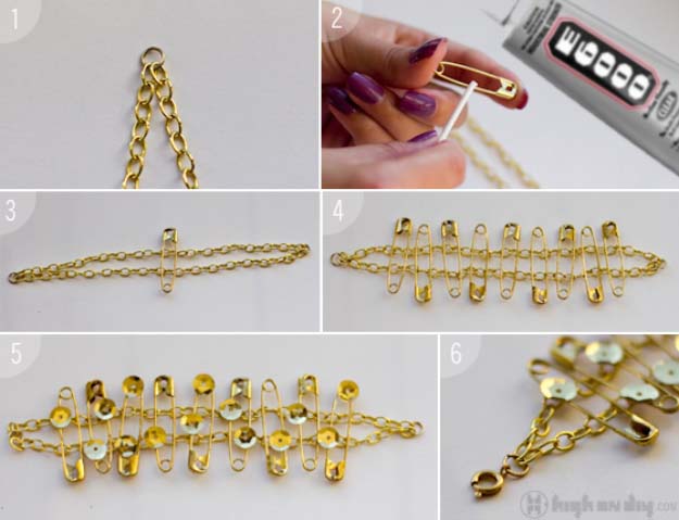 Fun DIY Jewelry Ideas | Cool Homemade Jewelry Tutorials for Adults and Teens | Awesome Bracelets, Necklaces, Earrings and Accessories You Can Make At Home | Safety Pin and Sequin Bracelet 