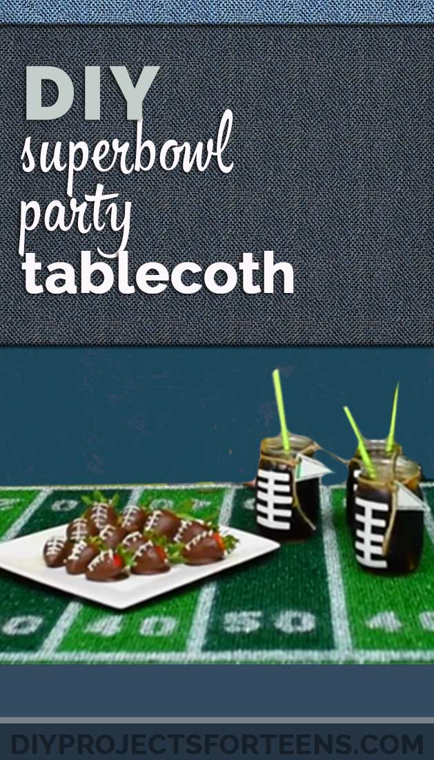 Fun and Easy Party Decor Ideas for Super Bowl - Cool DIY Superbowl Party Decor - Homemade Football Field Tablecloth | DIY Projects for Teens http://diyprojectsforteens.com/superbowl-party-decor-ideas/
