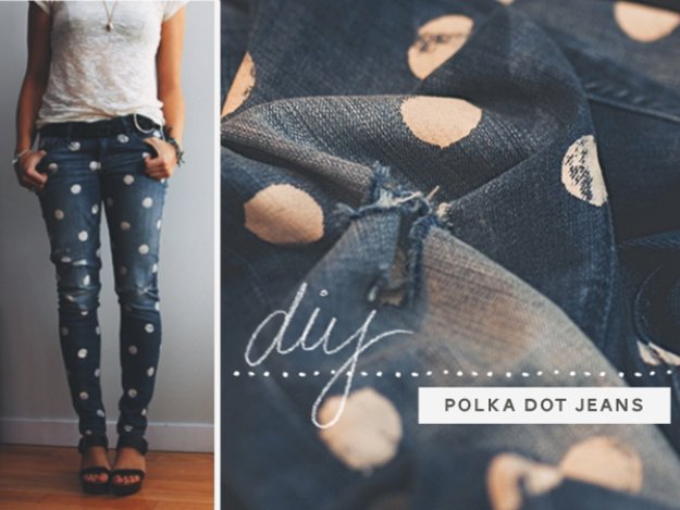 Jeans Makeovers - DIY Dotty Jeans - Easy Crafts and Tutorials to Refashion Your Jeans and Create Ripped, Distressed, Bleach, Lace Edge, Cut Off, Skinny, Shorts, and Painted Jeans Ideas http://diyprojectsforteens.com/diy-jeans-makeovers