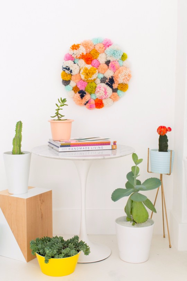 DIY Crafts with Pom Poms - DIY Pom Pom Wall Hang - Fun Yarn Pom Pom Crafts Ideas. Garlands, Rug and Hat Tutorials, Easy Pom Pom Projects for Your Room Decor and Gifts http://diyprojectsforteens.com/diy-crafts-pom-poms