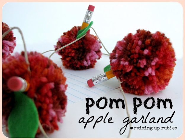 DIY Crafts with Pom Poms - Pom Pom Apple Garland - Fun Yarn Pom Pom Crafts Ideas. Garlands, Rug and Hat Tutorials, Easy Pom Pom Projects for Your Room Decor and Gifts http://diyprojectsforteens.com/diy-crafts-pom-poms