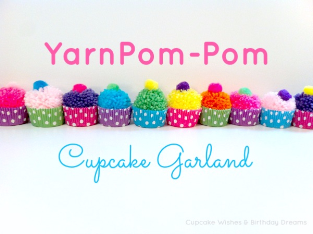 DIY Crafts with Pom Poms - Yarn Pom Pom Cupcake Garland - Fun Yarn Pom Pom Crafts Ideas. Garlands, Rug and Hat Tutorials, Easy Pom Pom Projects for Your Room Decor and Gifts http://diyprojectsforteens.com/diy-crafts-pom-poms
