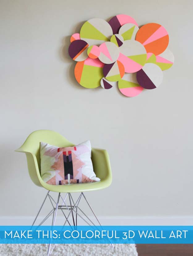 DIY Wall Art Ideas for Teen Rooms - DIY Colorful 3D Geometric Wall Art - Cheap and Easy Wall Art Projects for Teenagers - Girls and Boys Crafts for Walls in Bedrooms - Fun Home Decor on A Budget - Cool Canvas Art, Paintings and DIY Projects for Teens http://diyprojectsforteens.com/diy-wall-art-teens