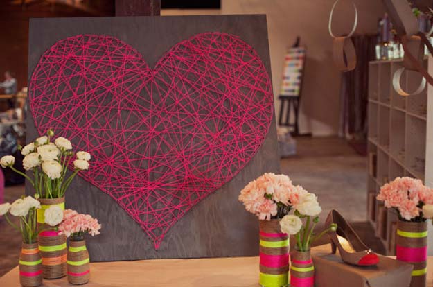 DIY Wall Art Ideas for Teen Rooms - DIY String Heart - Cheap and Easy Wall Art Projects for Teenagers - Girls and Boys Crafts for Walls in Bedrooms - Fun Home Decor on A Budget - Cool Canvas Art, Paintings and DIY Projects for Teens http://diyprojectsforteens.com/diy-wall-art-teens