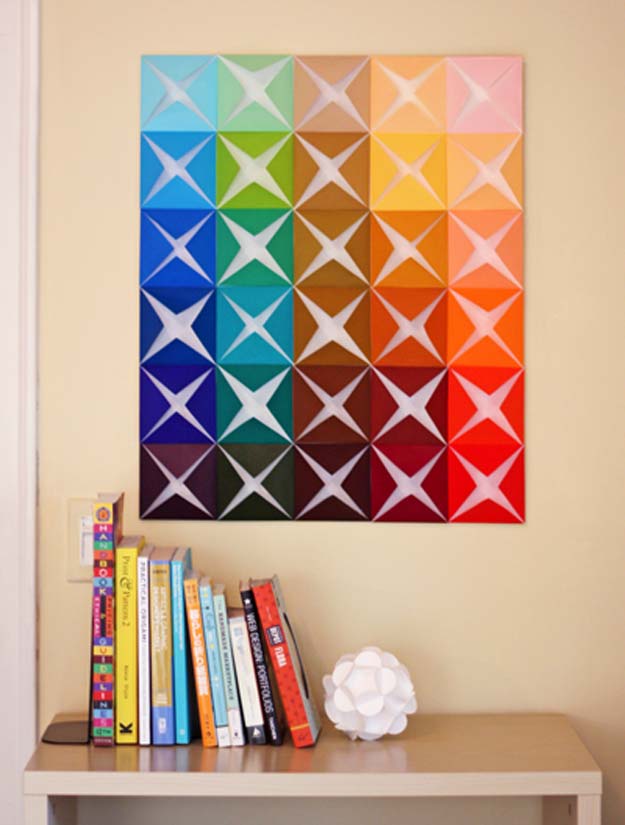 DIY Wall Art Ideas for Teen Rooms - DIY Folded Paper - Cheap and Easy Wall Art Projects for Teenagers - Girls and Boys Crafts for Walls in Bedrooms - Fun Home Decor on A Budget - Cool Canvas Art, Paintings and DIY Projects for Teens http://diyprojectsforteens.com/diy-wall-art-teens