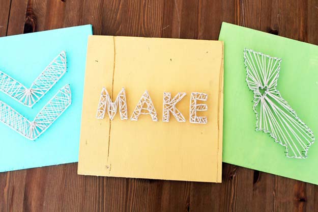 DIY Wall Art Ideas for Teen Rooms - DIY Nail String Art - Cheap and Easy Wall Art Projects for Teenagers - Girls and Boys Crafts for Walls in Bedrooms - Fun Home Decor on A Budget - Cool Canvas Art, Paintings and DIY Projects for Teens http://diyprojectsforteens.com/diy-wall-art-teens