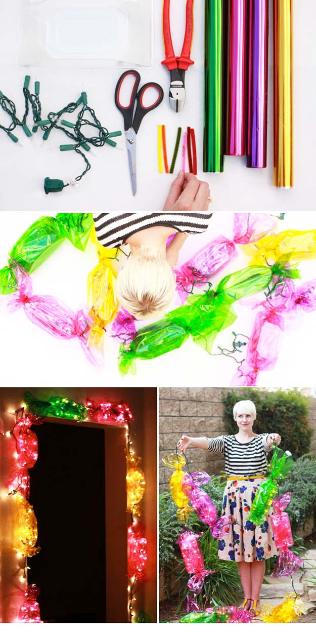 Cool Ways To Use Christmas Lights - DIY Candy Lights - Best Easy DIY Ideas for String Lights for Room Decoration, Home Decor and Creative DIY Bedroom Lighting - Creative Christmas Light Tutorials with Step by Step Instructions - Creative Crafts and DIY Projects for Teens, Teenagers and Adults http://diyprojectsforteens.com/diy-projects-string-lights