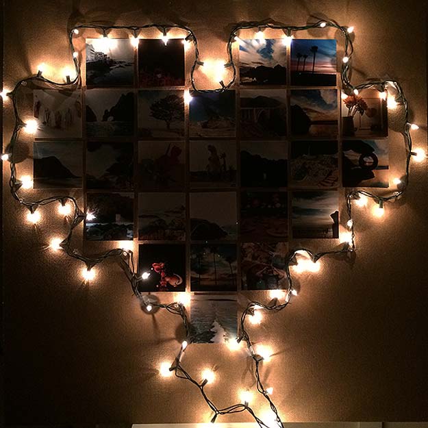 Cool Ways To Use Christmas Lights - DIY Heart Frame - Best Easy DIY Ideas for String Lights for Room Decoration, Home Decor and Creative DIY Bedroom Lighting - Creative Christmas Light Tutorials with Step by Step Instructions - Creative Crafts and DIY Projects for Teens, Teenagers and Adults http://diyprojectsforteens.com/diy-projects-string-lights