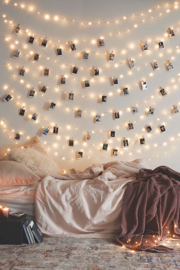 Cool Ways To Use Christmas Lights - Frameless Photos - Best Easy DIY Ideas for String Lights for Room Decoration, Home Decor and Creative DIY Bedroom Lighting - Creative Christmas Light Tutorials with Step by Step Instructions - Creative Crafts and DIY Projects for Teens, Teenagers and Adults http://diyprojectsforteens.com/diy-projects-string-lights