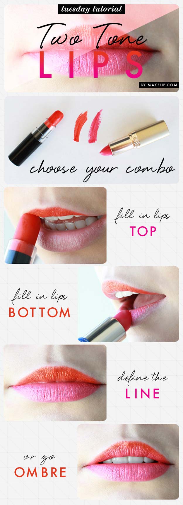 Best Makeup Tutorials for Teens -Two-Tone Lips - Easy Makeup Ideas for Beginners - Step by Step Tutorials for Foundation, Eye Shadow, Lipstick, Cheeks, Contour, Eyebrows and Eyes - Awesome Makeup Hacks and Tips for Simple DIY Beauty - Day and Evening Looks http://diyprojectsforteens.com/makeup-tutorials-teens 