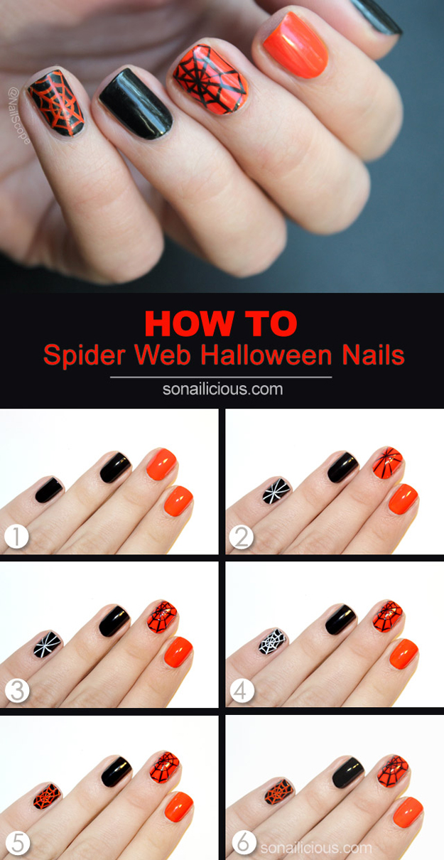 Cool Nail Art Ideas - Spiderweb Halloween Manicure Nail Design Tutorial- Fun Nail Art - Fun and Easy DIY Nail Designs - Step By Step Tutorials and Instructions for Manicures at Home 