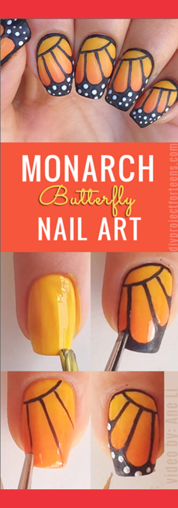 DIY Nail Art Ideas - Monarch Butterfly Nail Design Instructions & Tutorial