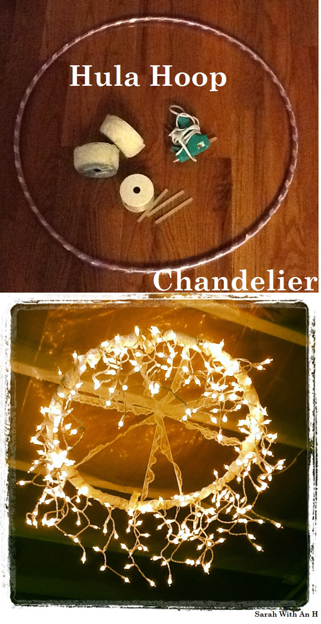 String Light DIY ideas for Cool Home Decor | Hula Hoop String Lights Chandelier are Fun for Teens Room, Dorm, Apartment or Home #teencrafts #cheapcrafts #diylights/