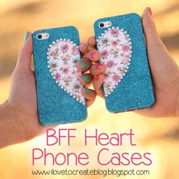 Cool Crafts You Can Make for Less than 5 Dollars | Cheap DIY Projects Ideas for Teens, Tweens, Kids and Adults | BFF Heart Matching Phone Cases #teencrafts #cheapcrafts #crafts/