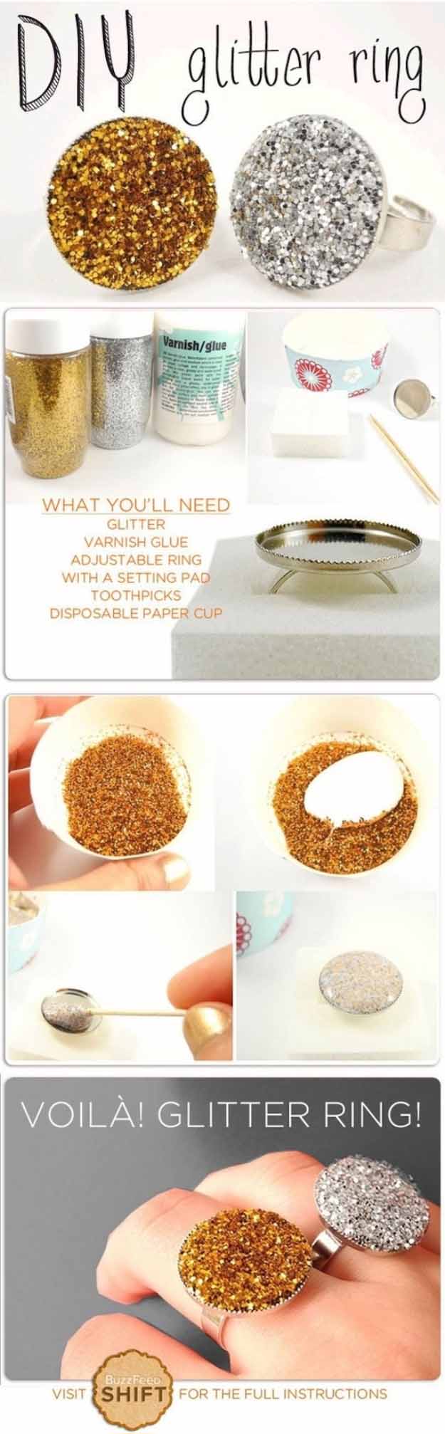 Cool Crafts You Can Make for Less than 5 Dollars | Cheap DIY Projects Ideas for Teens, Tweens, Kids and Adults | DIY Glitter Rings #teencrafts #cheapcrafts #crafts/
