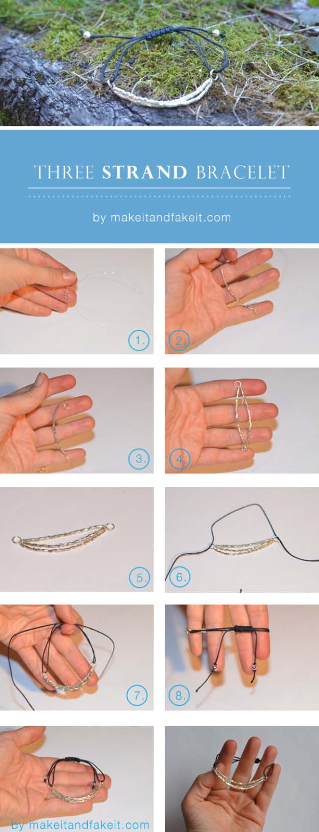Fun DIY Jewelry Ideas | Cool Homemade Jewelry Tutorials for Adults and Teens | Awesome Bracelets, Necklaces, Earrings and Accessories You Can Make At Home | The Three Strand Bracelet 