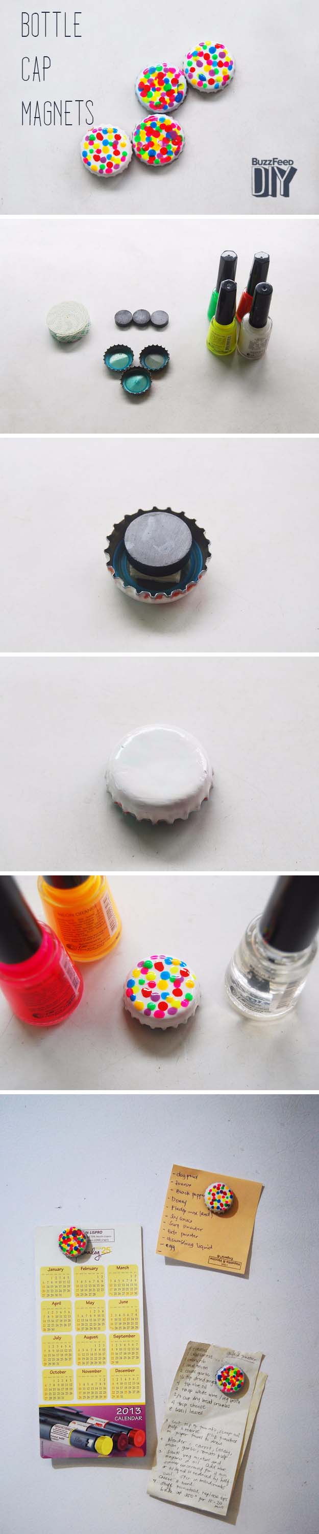 DIY Crafts Using Nail Polish - Fun, Cool, Easy and Cheap Craft Ideas for Girls, Teens, Tweens and Adults | DIY Bottle Cap Magnets