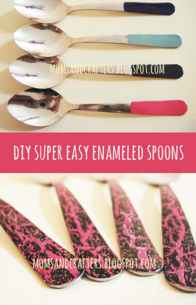DIY Crafts Using Nail Polish - Fun, Cool, Easy and Cheap Craft Ideas for Girls, Teens, Tweens and Adults | DIY Enameled Spoons