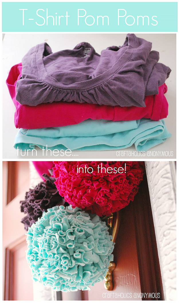 Cool DIY Ideas for Fun and Easy Crafts - Homemade T-Shirt Pom Poms - Awesome Pinterest DIYs that Are Not Impossible To Make - Creative Do It Yourself Craft Projects for Adults, Teens and Tweens #diyteens #teencrafts #funcrafts #fundiy #diyideas