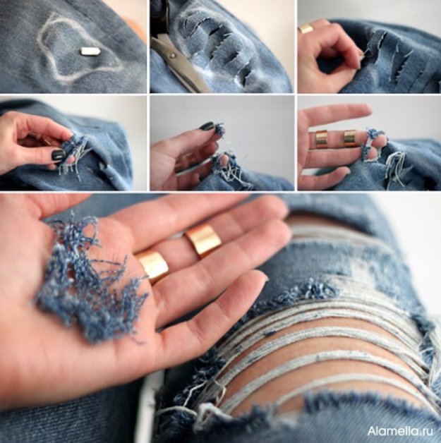 Jeans Makeovers - DIY Ripped Jeans - Easy Crafts and Tutorials to Refashion Your Jeans and Create Ripped, Distressed, Bleach, Lace Edge, Cut Off, Skinny, Shorts, and Painted Jeans Ideas #diyclothes #teenclothes #jeans #teencrafts #diyideas