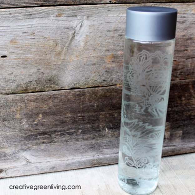 Crafts to Make and Sell - Etched Glass Water Bottle - Cool and Cheap Craft Projects and DIY Ideas for Teens and Adults to Make and Sell - Fun, Cool and Creative Ways for Teenagers to Make Money Selling Stuff to Make #teencrafts #diyideas #craftstosell