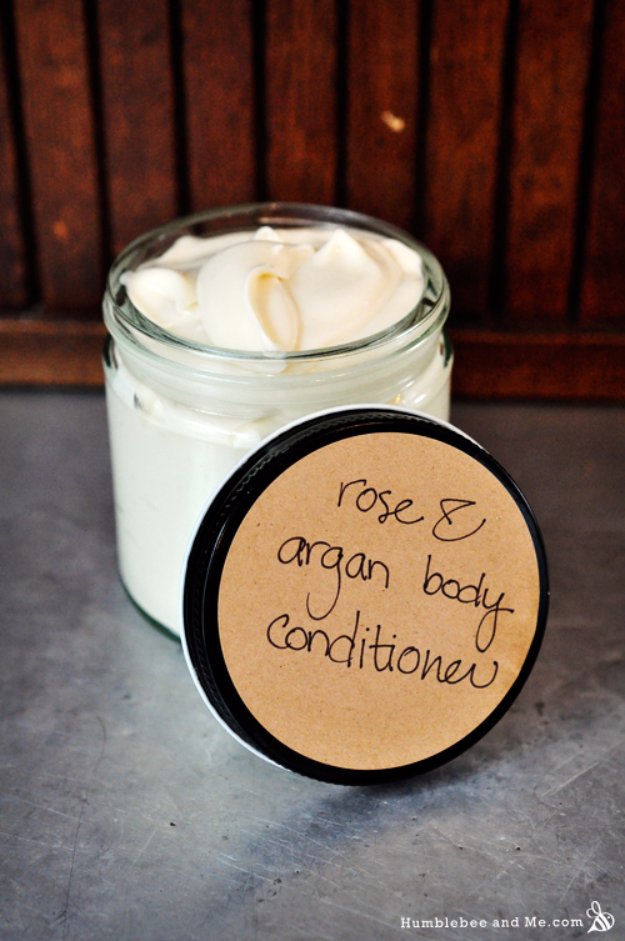 DIY Lush Inspired Recipes - Rose Argan Body Conditioner - How to Make Lush Products like Bath Bombs, Face Masks, Lip Scrub, Bubble Bars, Dry Shampoo and Hair Conditioner, Shower Jelly, Lotion, Soap, Toner and Moisturizer. Copycat and Dupes of Ocean Salt, Buffy, Dark Angels, Rub Rub Rub, Big, Dream Cream and More. #teencrafts #lush #beautyideas #diybeauty #bathbombs