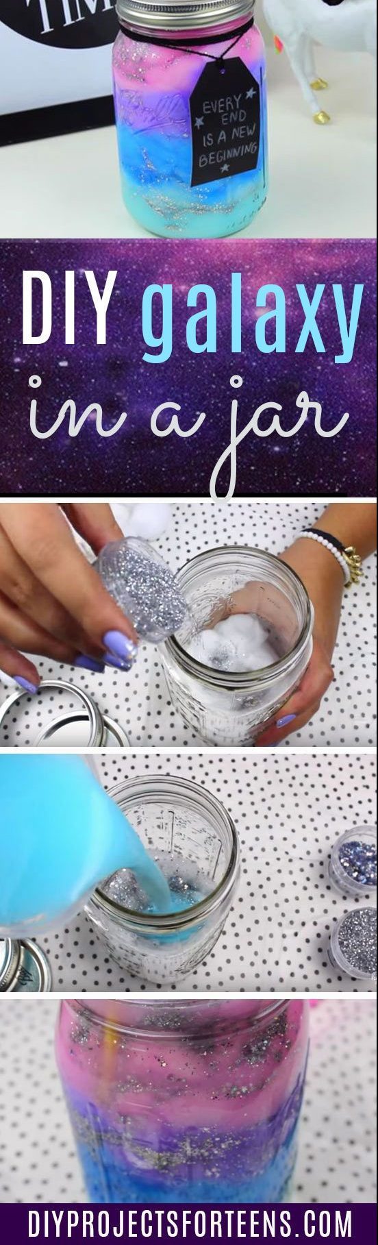 DIY Galaxy in A Jar - Bottled Nebula in A Jar - Cool Crafts and DIY Projects for Teens - Fun Gifts and Decor for Teenager, Tween and Teen Bedrooms - DIY Galaxy Jar - Cheap and Easy Crafts for Teens and Kids