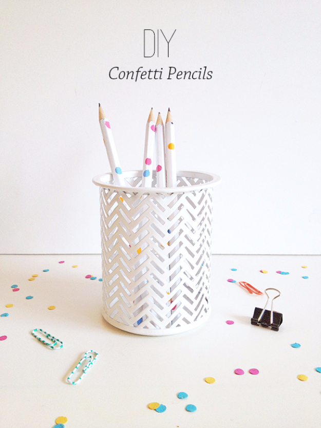DIY School Supplies You Need For Back To School - DIY Confetti Pencils - Cuter, Cool and Easy Projects for Teens, Tweens and Kids to Make for Middle School and High School. Fun Ideas for Backpacks, Pencils, Notebooks, Organizers, Binders #diyschoolsupplies #backtoschool #teencrafts