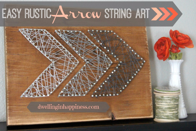 DIY String Art Projects - Easy Rustic Arrow String Art - Cool, Fun and Easy Letters, Patterns and Wall Art Tutorials for String Art - How to Make Names, Words, Hearts and State Art for Room Decor and DIY Gifts - fun Crafts and DIY Ideas for Teens and Adults #diyideas #stringart #teencrafts #crafts
