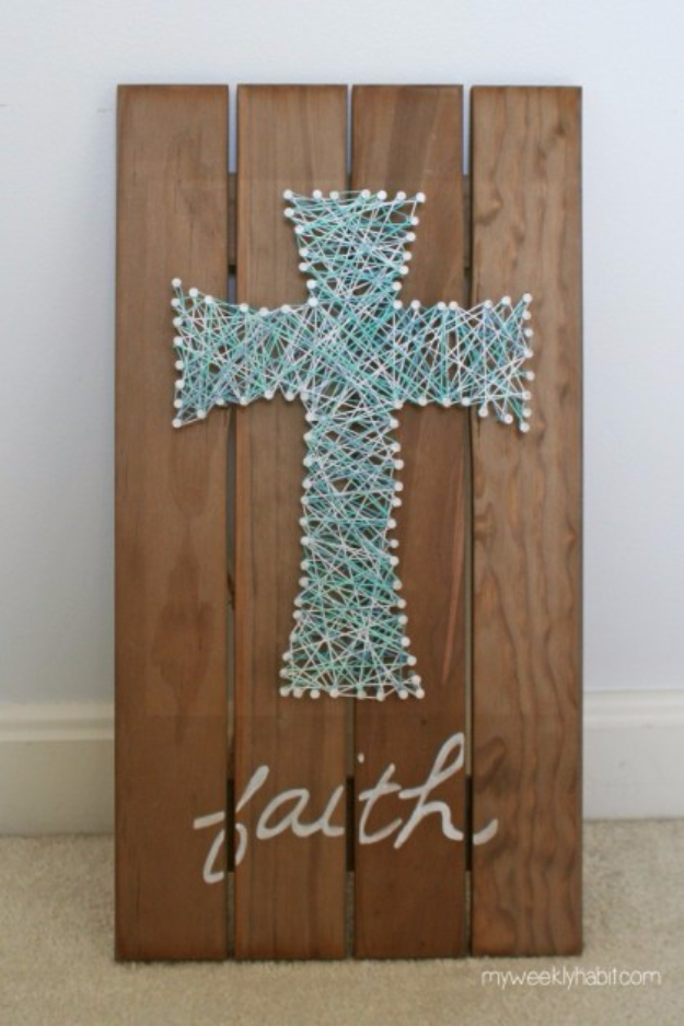 DIY String Art Projects - Nail And String Cross Art - Cool, Fun and Easy Letters, Patterns and Wall Art Tutorials for String Art - How to Make Names, Words, Hearts and State Art for Room Decor and DIY Gifts - fun Crafts and DIY Ideas for Teens and Adults #diyideas #stringart #teencrafts #crafts