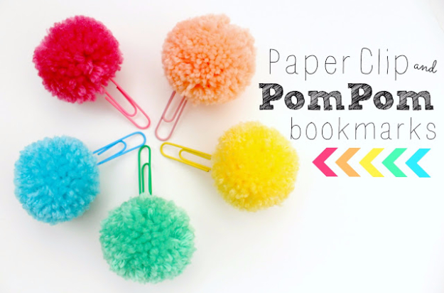 DIY Crafts with Pom Poms - Paperclip Pom Pom Bookmarks - Fun Yarn Pom Pom Crafts Ideas. Garlands, Rug and Hat Tutorials, Easy Pom Pom Projects for Your Room Decor and Gifts http://diyprojectsforteens.com/diy-crafts-pom-poms