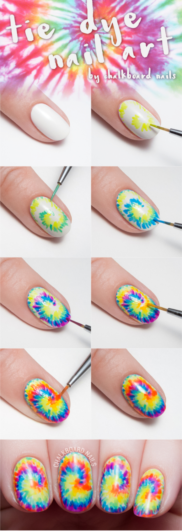 Awesome Nail Art Patterns And Ideas - Tie Dye Nail Art - Step by Step DIY Nail Design Tutorials for Simple Art, Tribal Prints, Best Black and White Manicures. Easy and Fun Colors, Shapes and Designs for Your Nails http://diyprojectsforteens.com/best-nail-art-patterns-tutorials