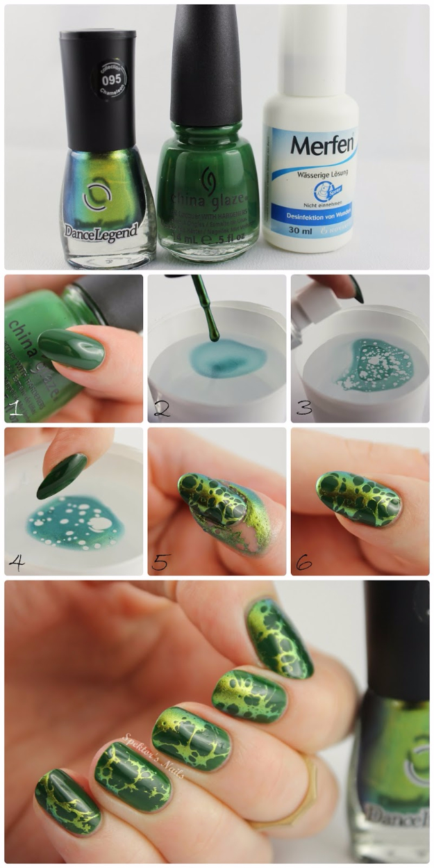 Awesome Nail Art Patterns And Ideas - Waterspotted Nails Tutorial - Step by Step DIY Nail Design Tutorials for Simple Art, Tribal Prints, Best Black and White Manicures. Easy and Fun Colors, Shapes and Designs for Your Nails http://diyprojectsforteens.com/best-nail-art-patterns-tutorials