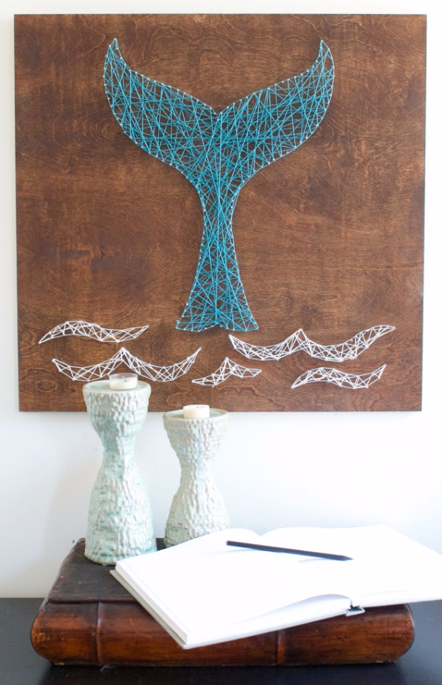 DIY String Art Projects - Whale Tail String Art - Cool, Fun and Easy Letters, Patterns and Wall Art Tutorials for String Art - How to Make Names, Words, Hearts and State Art for Room Decor and DIY Gifts - fun Crafts and DIY Ideas for Teens and Adults #diyideas #stringart #teencrafts #crafts