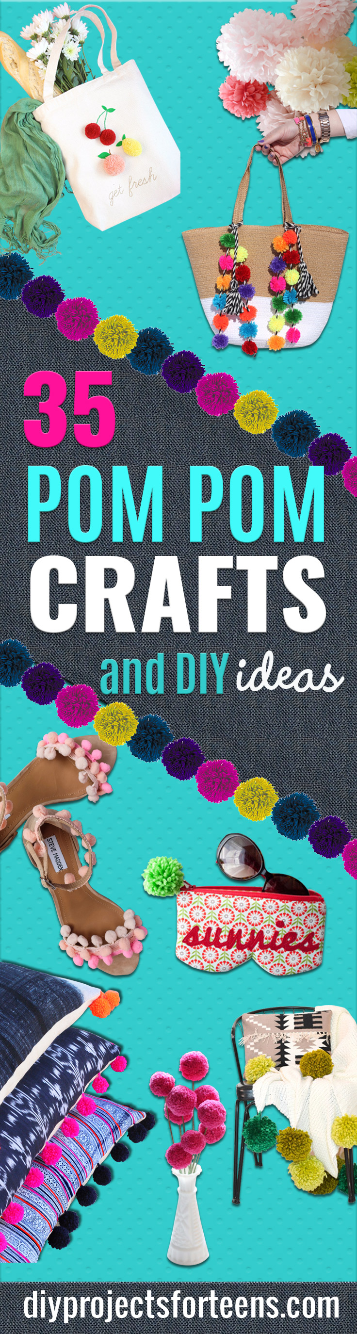 DIY Crafts with Pom Poms - Fun Yarn Pom Pom Crafts Ideas. Garlands, Rug and Hat Tutorials, Easy Pom Pom Projects for Your Room Decor and Gifts http://diyprojectsforteens.com/diy-crafts-pom-poms