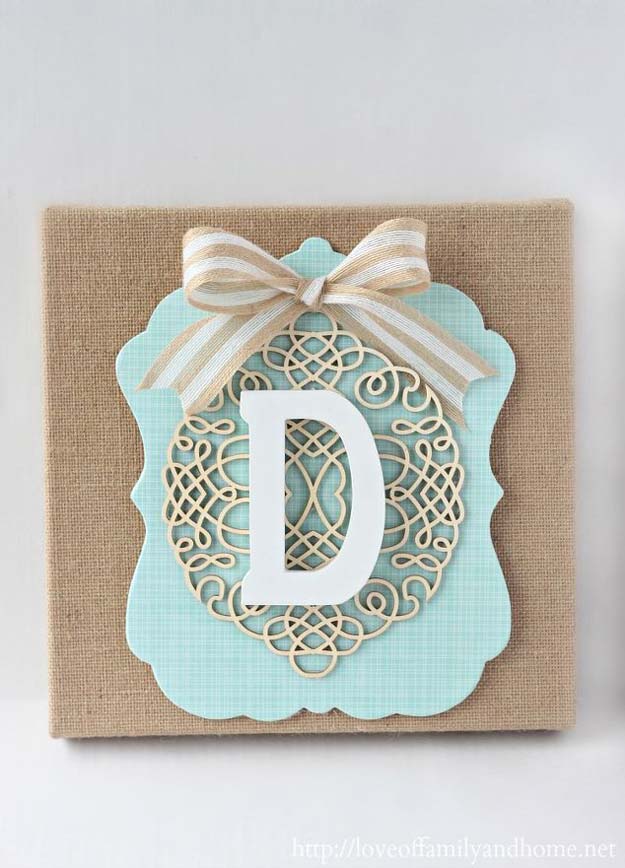 DIY Monogram Projects and Crafts Ideas -Layered Burlap Monogram - Letters, Wall Art, Mason Jar Ideas, Printables, Stickers, Embroidery Tutorials, Home and Room Decor, Pillows, Shirts and Fashion Tutorials - Fun and Cool Ideas for Teens, Tweens and Adults Make Great DIY Gifts 