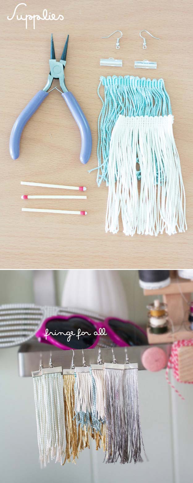DIY Earrings and Homemade Jewelry Projects - Fringe Earrings - Easy Studs, Ideas with Beads, Dangle Earring Tutorials, Wire, Feather, Simple Boho, Handmade Earring Cuff, Hoops and Cute Ideas for Teens and Adults #diygifts #diyteens #teengifts #teencrafts #diyearrings