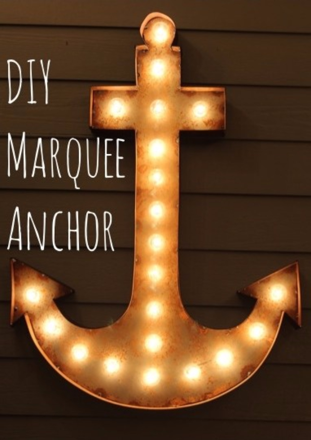 DIY Lighting Ideas for Teen and Kids Rooms - DIY Marquee Anchor - Fun DIY Lights like Lamps, Pendants, Chandeliers and Hanging Fixtures for the Bedroom plus cool ideas With String Lights. Perfect for Girls and Boys Rooms, Teenagers and Dorm Room Decor