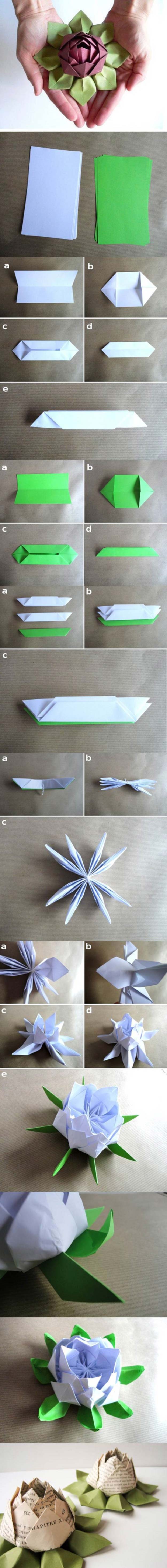 Origami Tutorials - Origami Lotus Flower - Easy DIY Origami Tutorial Projects for With Instructions for Flowers, Dog, Gift Box, Star, Owl, Buttlerfly, Heart and Bookmark, Animals - Fun Paper Crafts for Teens, Kids and Adults #origami #crafts
