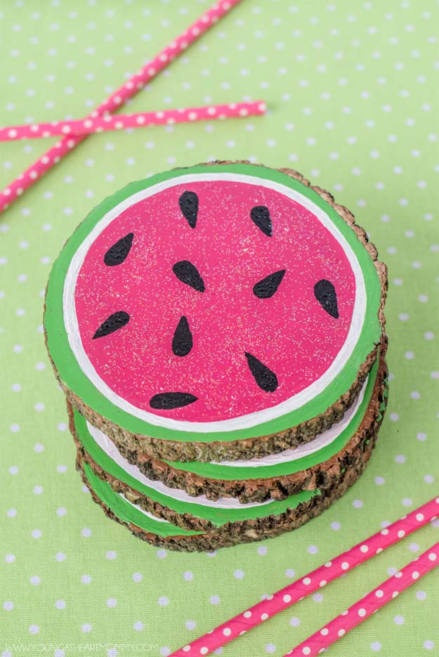 Fun Dollar Store Crafts for Teens - DIY Painted Watermelon Coasters - Cheap and Easy DIY Ideas for Teenagers to Make for Dollar Stores - Inexpensive Gifts and Room Decor for Tweens, Boys and Girls - Awesome Step by Step Tutorials with Instructions for Cool DIY Projects 