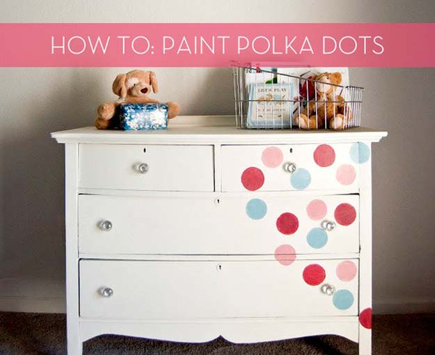 DIY Polka Dot Crafts and Projects - DIY Polka Dot Drawer - Cool Clothes, Room and Home Decor, Wall Art, Mason Jars and Party Ideas, Canvas, Fabric and Paint Project Tutorials - Fun Craft Ideas for Teens, Kids and Adults Make Awesome DIY Gifts