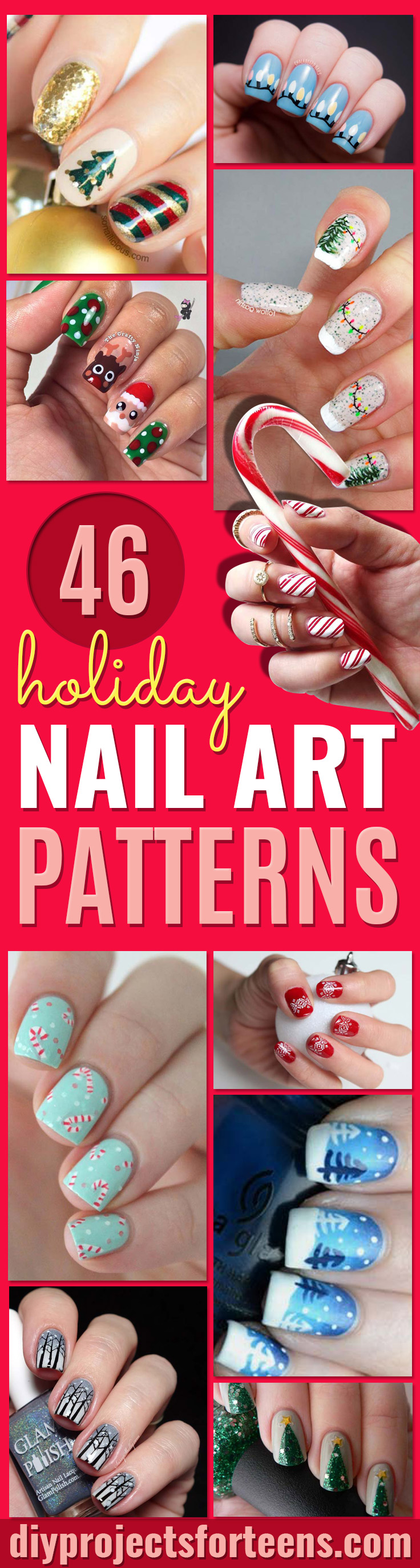 Cool DIY Nail Art Designs and Patterns for Christmas and Holidays -Do It Yourself Manicure Ideas With Christmas Trees, Candy Canes, Snowflakes and Glittery Designs for Holiday Nails - Step by Step Tutorials and Instructions http://diyprojectsforteens.com/holiday-nail-art-patterns/
