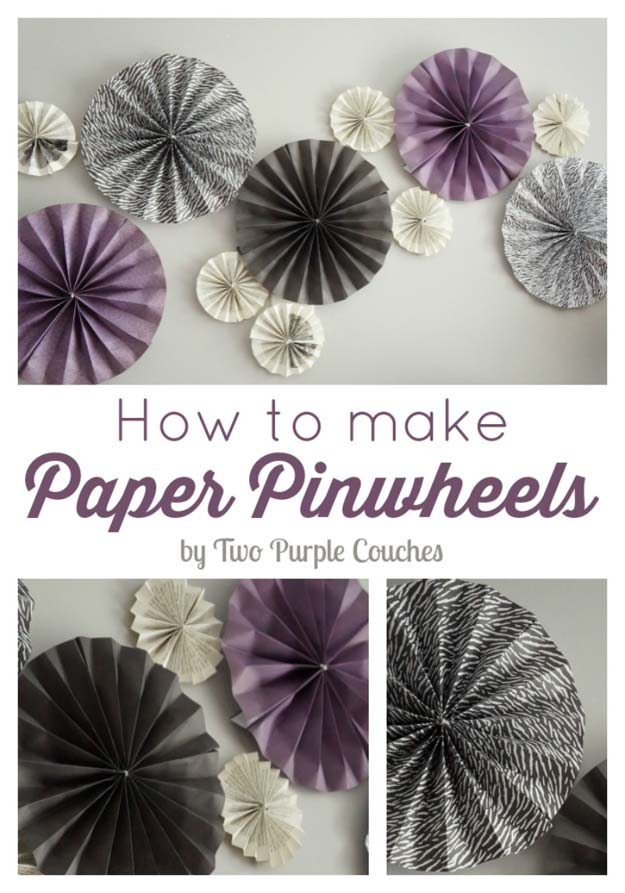 DIY Purple Room Decor - DIY Paper Pinwheels - Best Bedroom Ideas and Projects in Purple - Cool Accessories, Crafts, Wall Art, Lamps, Rugs, Pillows for Adults, Teen and Girls Room 