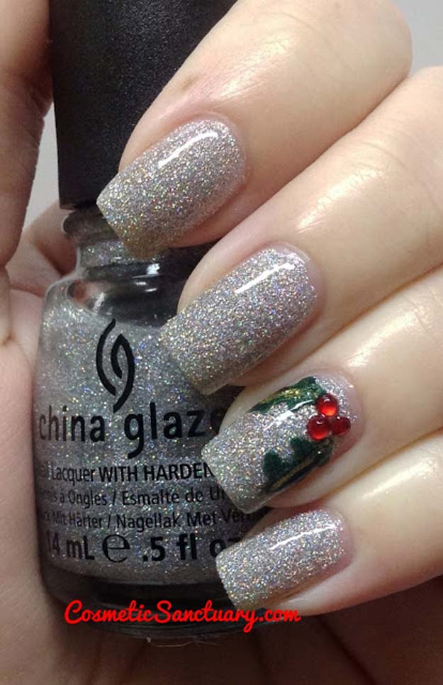Cool DIY Nail Art Designs and Patterns for Christmas and Holidays -DIY Sliver Glitter Nails - Do It Yourself Manicure Ideas With Christmas Trees, Candy Canes, Snowflakes and Glittery Designs for Holiday Nails - Step by Step Tutorials and Instructions #nailart #christmasnails #naildesigns