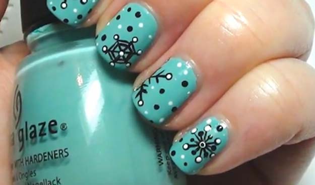 Cool DIY Nail Art Designs and Patterns for Christmas and Holidays - DIY Snowflake Nails - Do It Yourself Manicure Ideas With Christmas Trees, Candy Canes, Snowflakes and Glittery Designs for Holiday Nails - Step by Step Tutorials and Instructions http://diyprojectsforteens.com/holiday-nail-art-patterns/