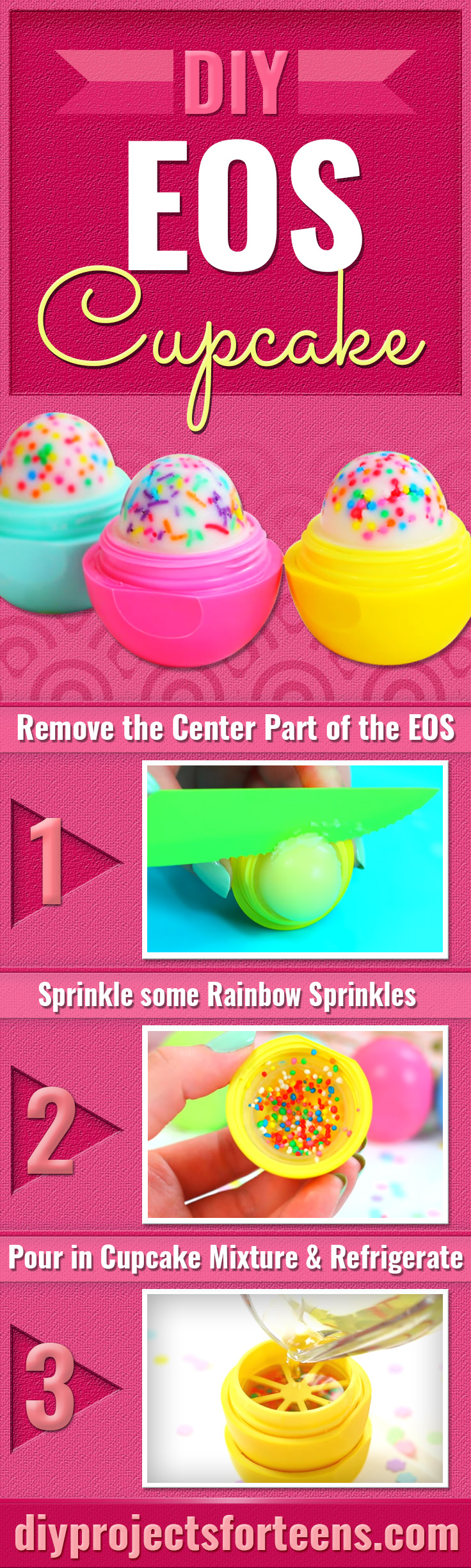 Cupcake EOS How To and Tutorial - Make Cool Homemade Lip Balm Containers for Your EOS - Easy DIY Cupcake Lip Balm With Sprinkles - Fun DIY Projects and Crafts for Teens, Teenagers, Tweens and Kids To Make A Home