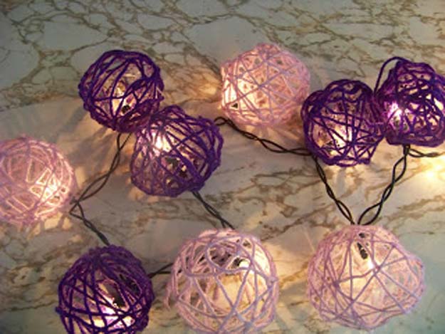 DIY Purple Room Decor - DIY Yarn Ball Decoration Lights- Best Bedroom Ideas and Projects in Purple - Cool Accessories, Crafts, Wall Art, Lamps, Rugs, Pillows for Adults, Teen and Girls Room 