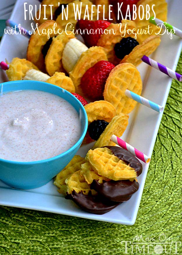 Cool and Easy Recipes For Teens to Make at Home - Fruit ‘n Waffle Kabobs with Maple Cinnamon Yogurt Dip - Fun Snacks, Simple Breakfasts, Lunch Ideas, Dinner and Dessert Recipe Tutorials - Teenagers Love These Fun Foods that Are Quick, Healthy and Delicious Ideas for Meals 