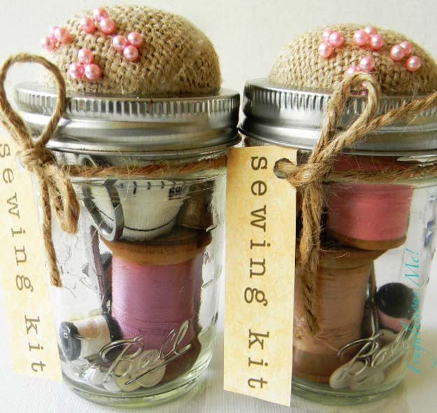 Cute DIY Mason Jar Gift Ideas for Teens - DIY Sewing Kit - Best Christmas Presents, Birthday Gifts and Cool Room Decor Ideas for Girls and Boy Teenagers - Fun Crafts and DIY Projects for Snow Globes, Dollar Store Crafts and Valentines for Kids